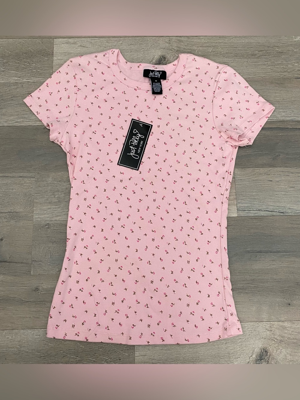 Just Polly Pink Floral Cotton Short Sleeve Top Size M